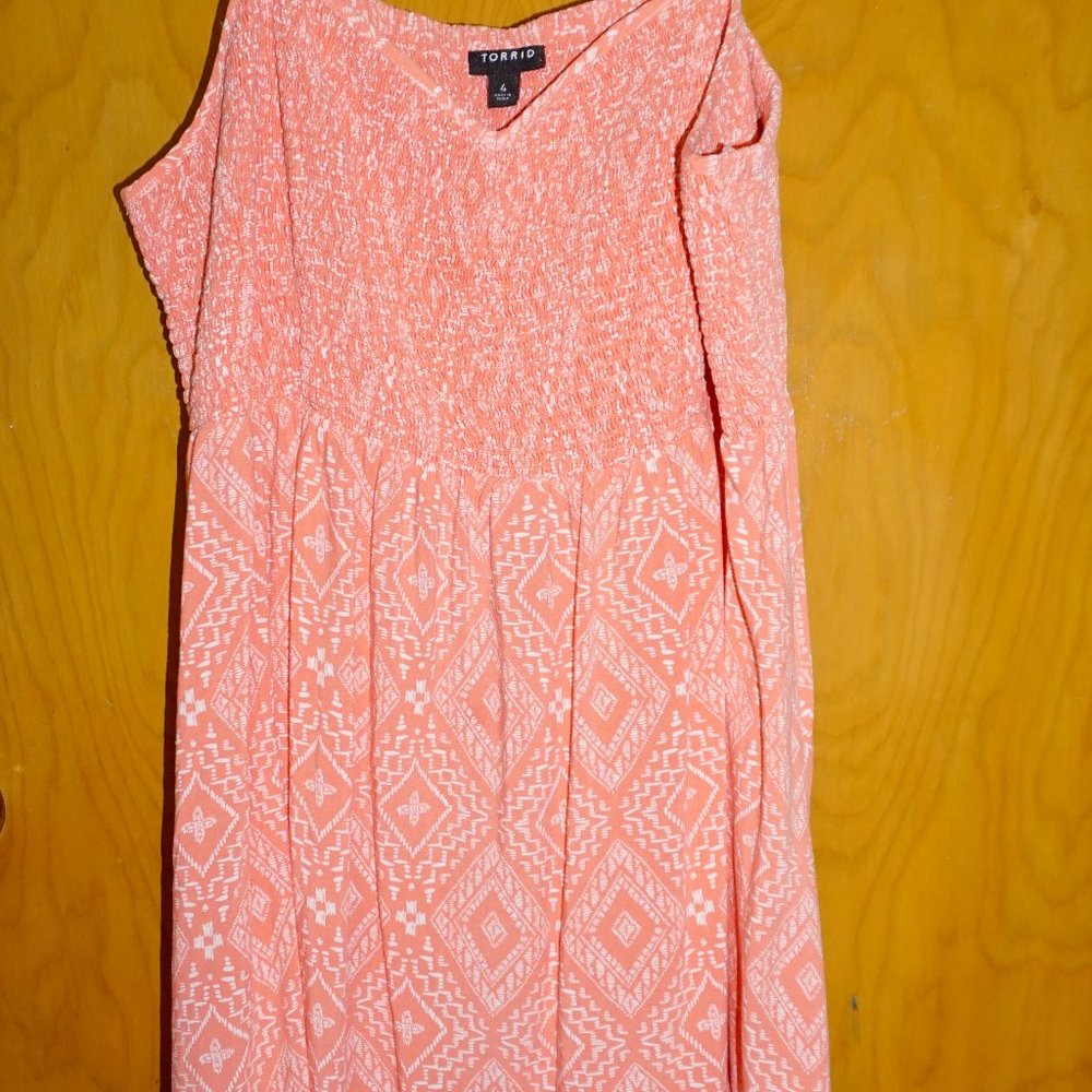 Torrid Plus Size Sundress IKat Coral and White